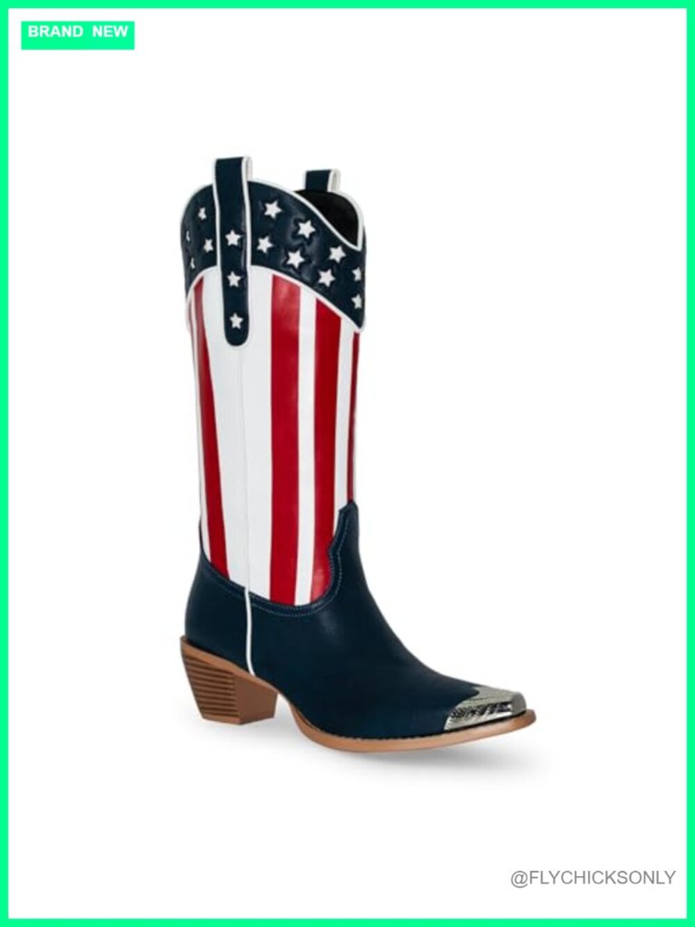 Women's American Flag Cowboy Boots Mid Calf Western Boots Pointed Toe Block Heel